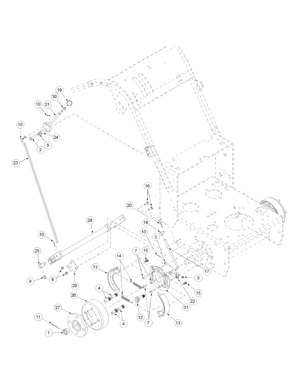 Hydro Brake Assembly Diagram and Parts List for H1748 55AI4HPS050-WAM Cub Cadet Lawn Mower